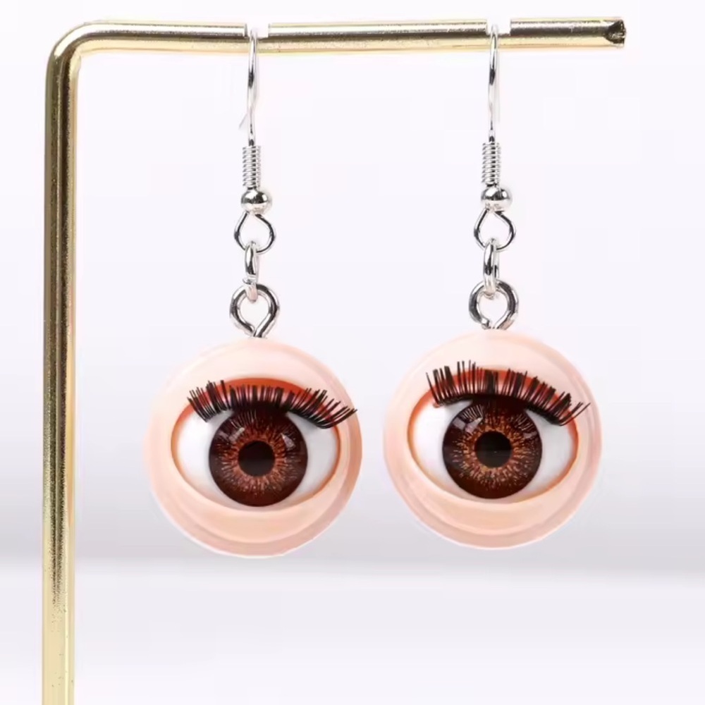 Creepy Cute Baby Doll Eyeball Eyes Eyelash Earrings - Picture 2 of 6